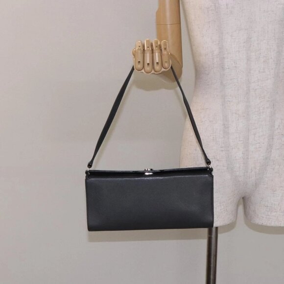 Salvatore Ferragamo Gancini Shoulder Bag Leather Gray Silver Auth